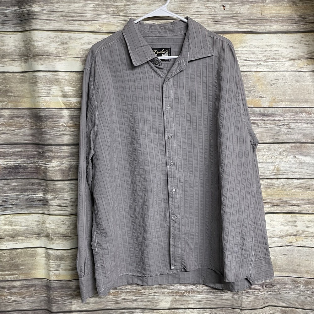 Duke Button‎ Up Shirt Mens XXL Gray Cotton Blend Long Sleeve Collared Nice